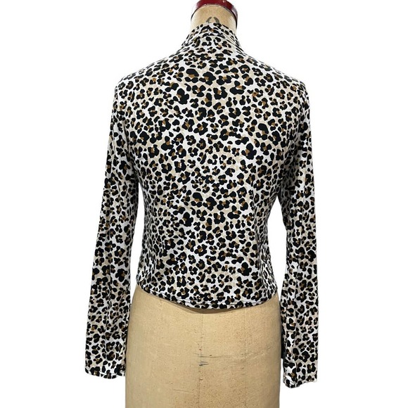 Olivia Rae Womens Mock Neck Shirt Tan Leopard Print Long Sleeve Stretch L - Picture 4 of 8